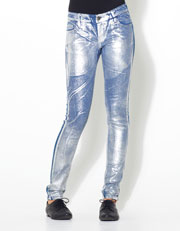 Silver glossy skinny jeans