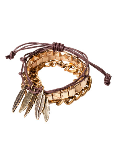 Set of bracelets with chains and feathers
