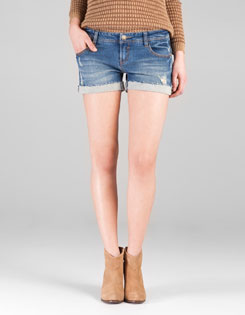 Denim shorts with plait trim