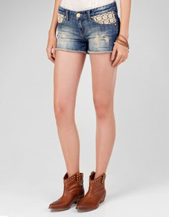 Denim shorts with crochet detail