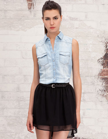 Camicia jeans con perle