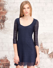 Three quarter sleeve dress with lace edging
