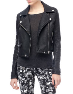 Leather look crop biker jacket