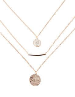 Conjunto três pendentes moedas e tubo