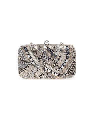 Bolso clutch pedrería plata