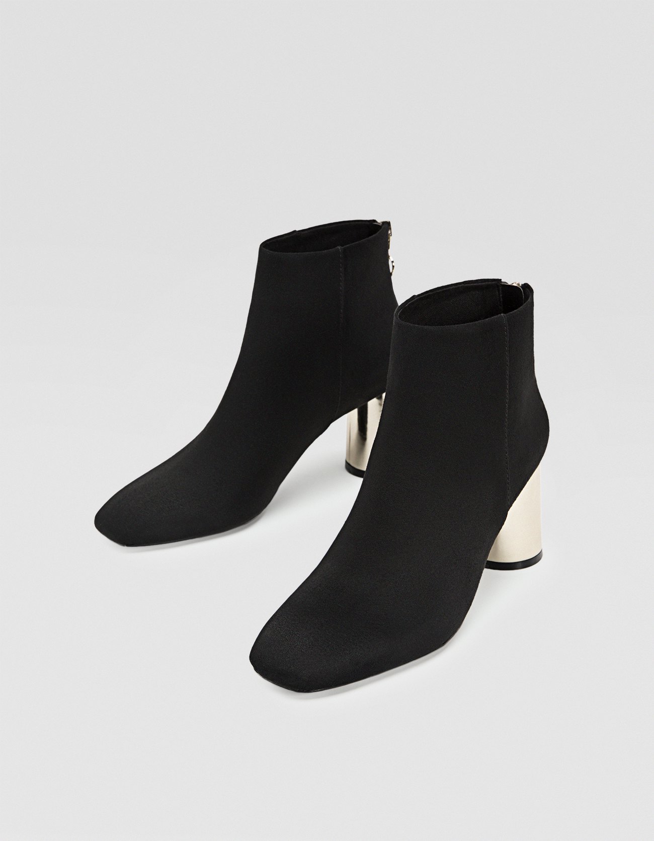 stradivarius mid heel boots in black
