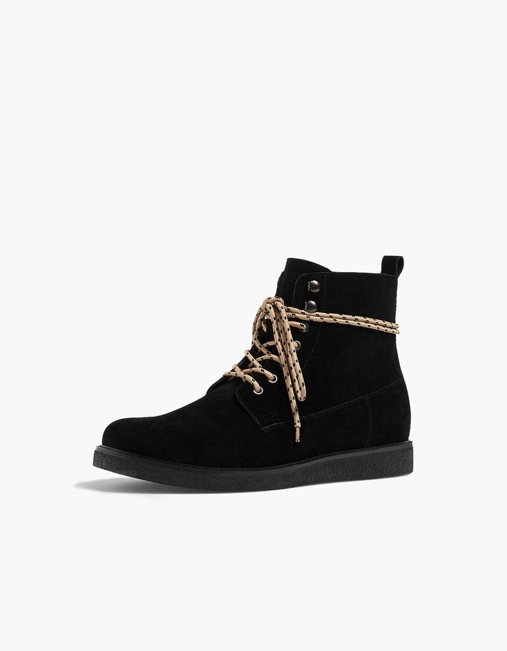 stradivarius mid heel boots in black