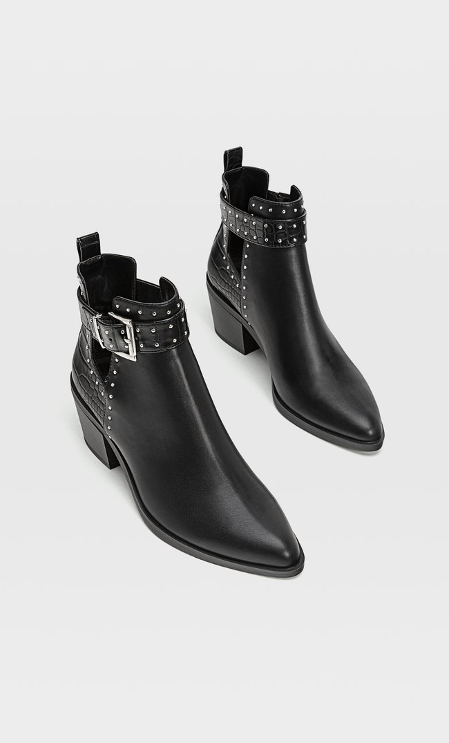 Stradivarius Ботильоны С Вырезами И Заклепками Женская Коллекция Черный 36