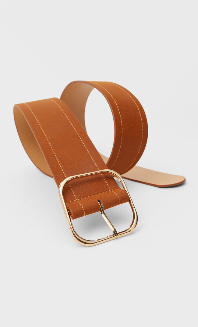 Stradivarius wide boho belt pale camel 70