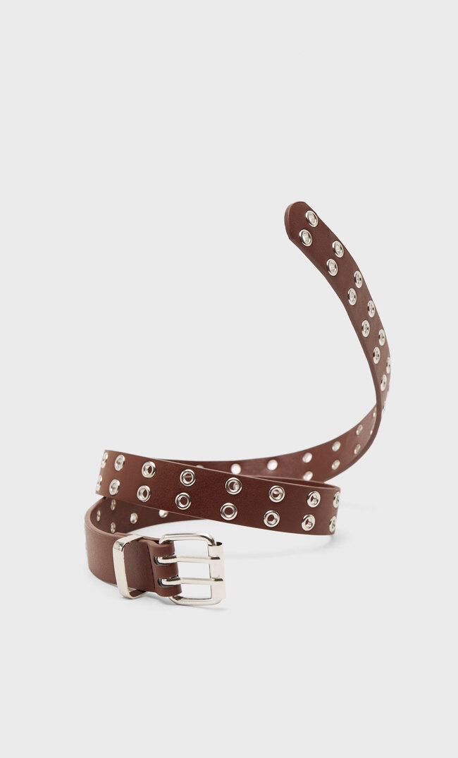 Stradivarius Thin Belt With Eyelets Brown 90