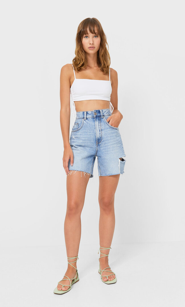 Stradivarius Top Bralette Marszczony Po Bokach Biały L