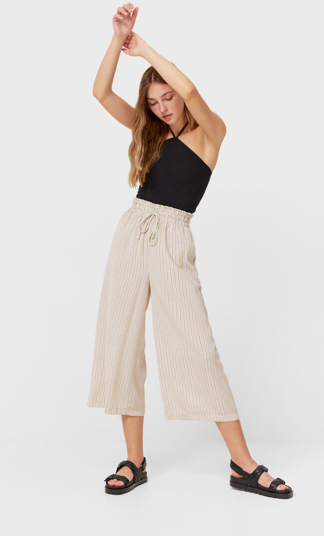Stradivarius Spodnie Culotte Z Nadrukiem Szary L