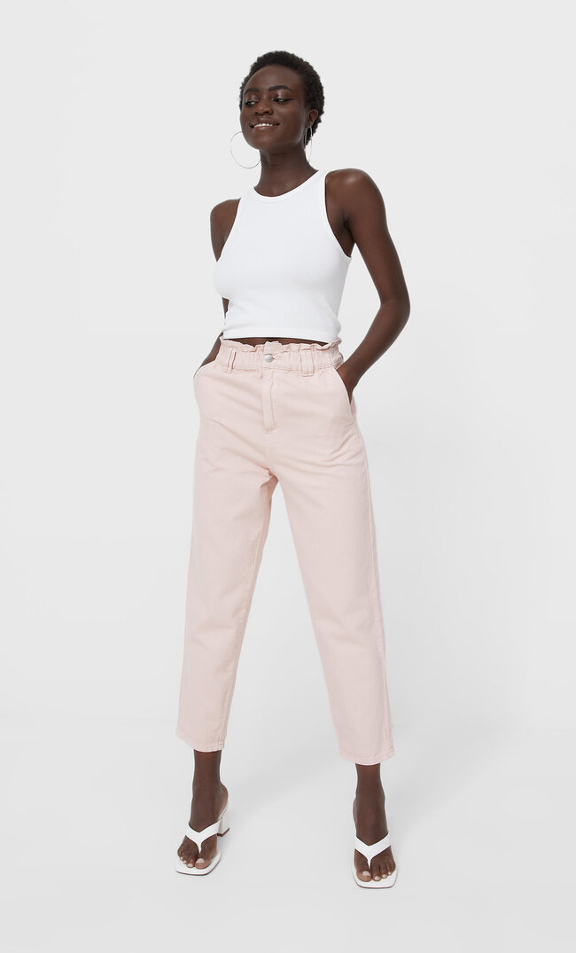 Stradivarius Baggy-Jeans Aus Twill Puderrosa L