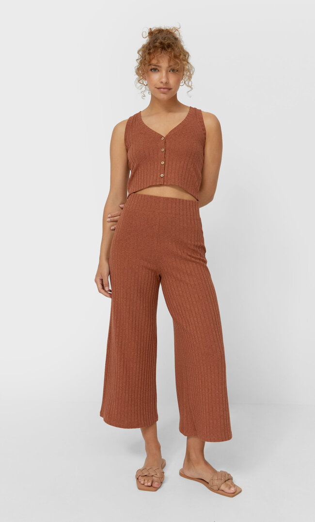 Stradivarius Basic-Culotte Aus Strickgewebe Braun Xs