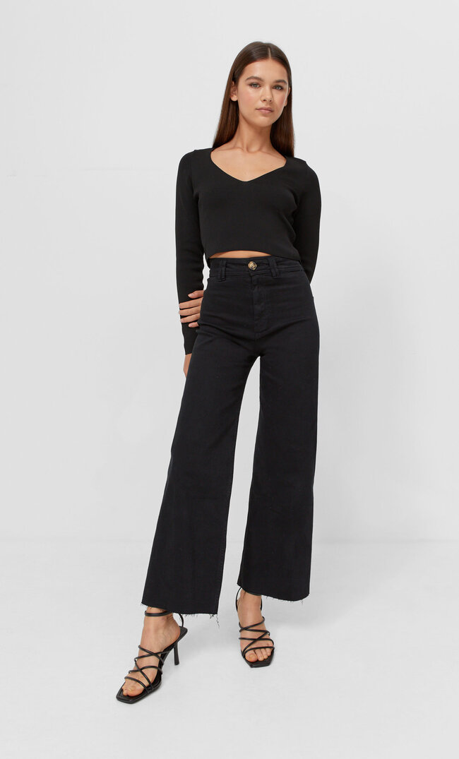 Stradivarius Twill-Culotte Ohne Naht Schwarz 36