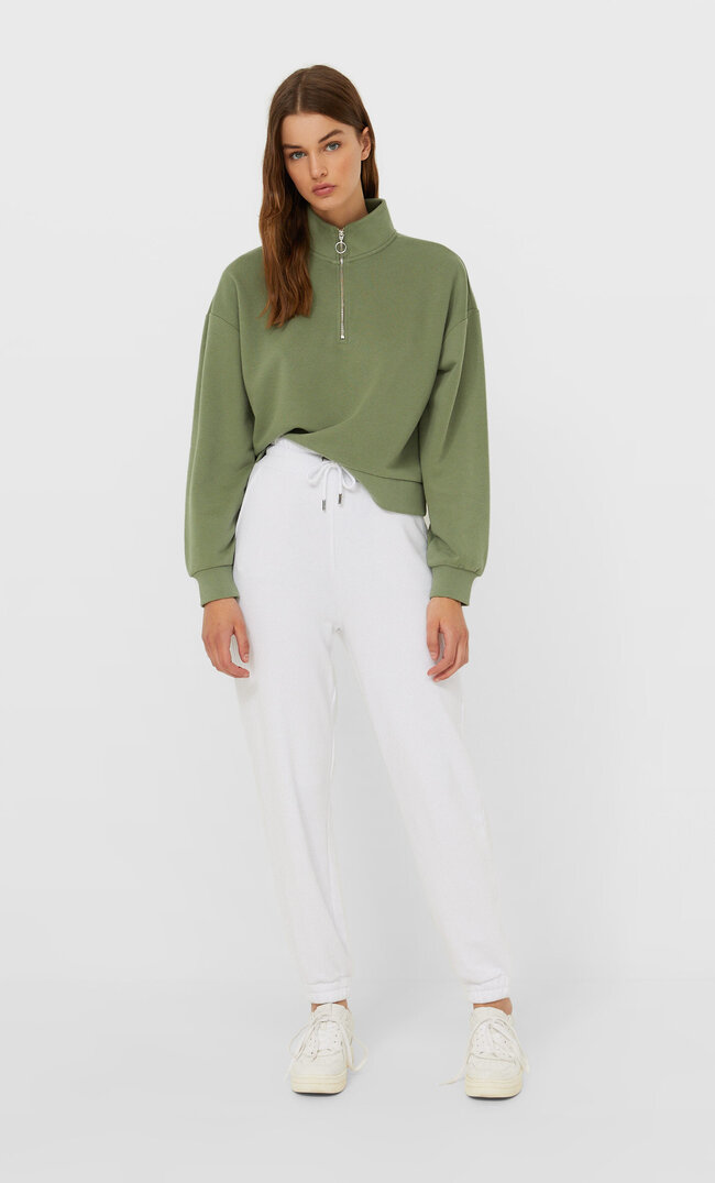 Stradivarius Spodnie Jogger Z Dzianiny Dresowej Biały S