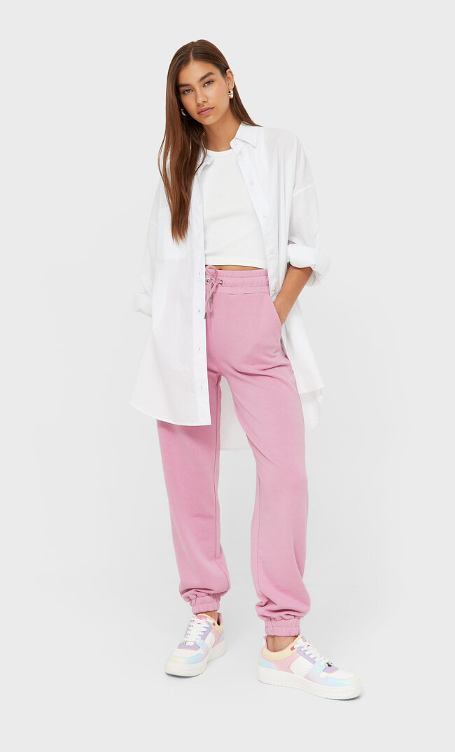 Stradivarius Spodnie Jogger Z Dzianiny Dresowej Jasnoróżowy M