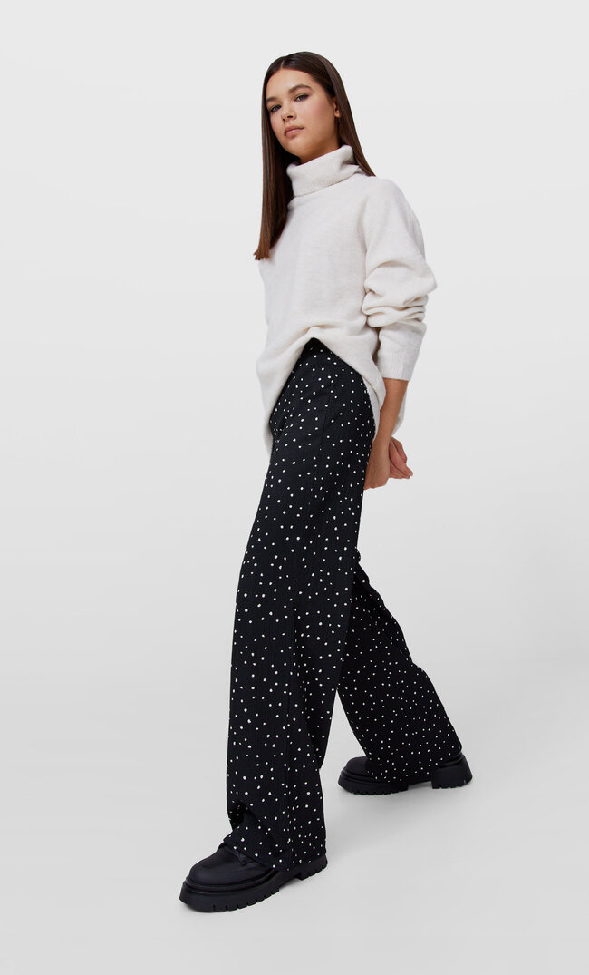 Stradivarius Palazzo Trousers Black Xs