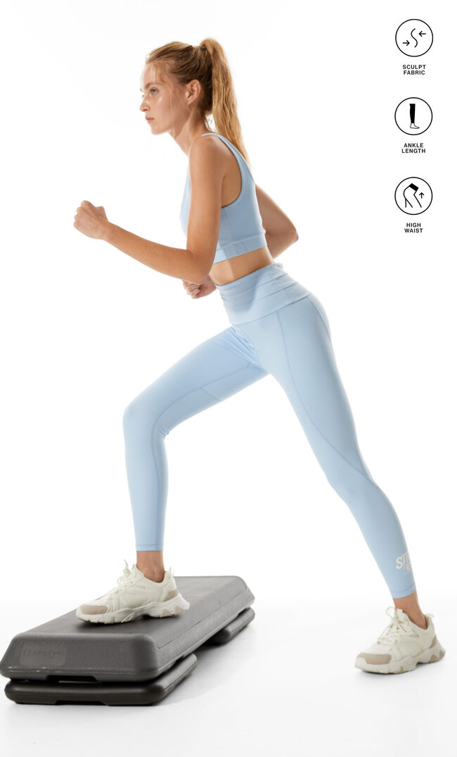 Stradivarius Sculpt Sports Leggings Sky Blue M