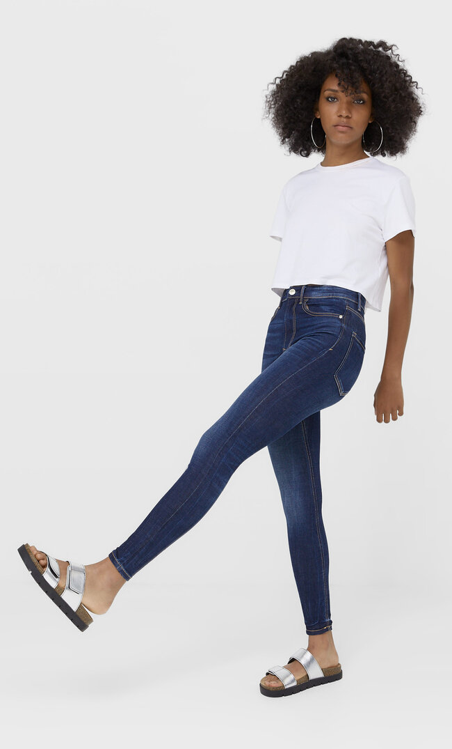 Stradivarius Jeansy Skinny Ze Średnim Stanem Sprany 40
