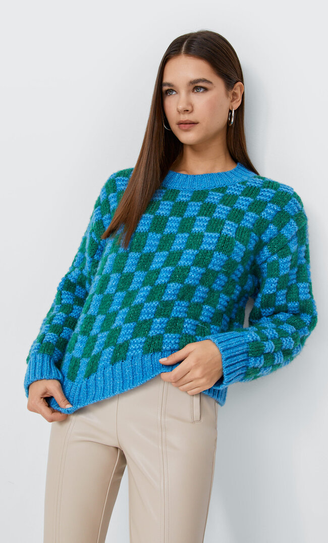 Stradivarius Jacquardpullover Mit Schachbrettmuster Grün L