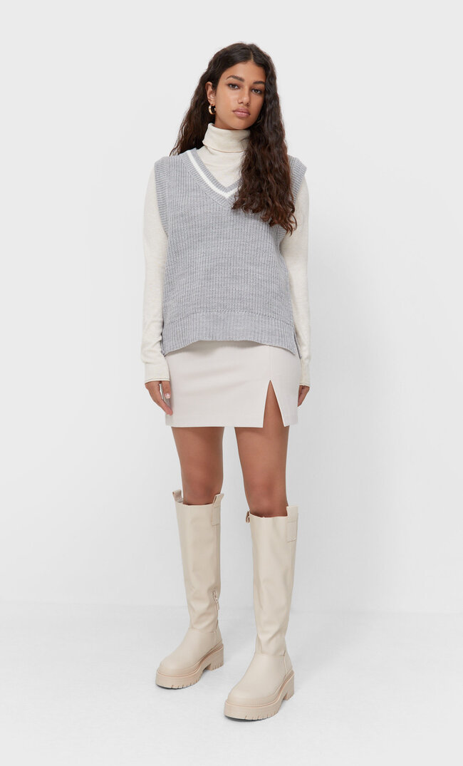 Stradivarius Strickpullunder Grau Melange Xl