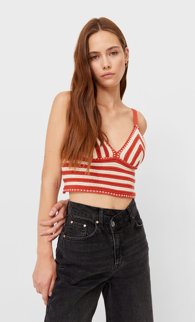 Stradivarius Häkel-Bralette Mit Streifen Terrakottafarben S