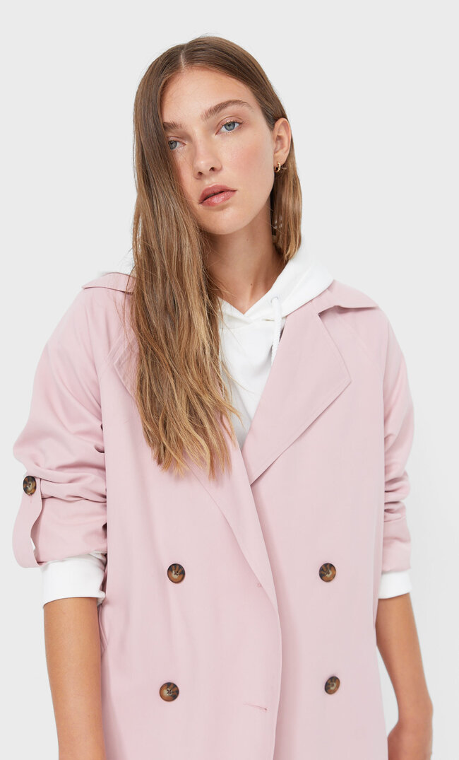 Stradivarius Langer Fließender Trenchcoat Puderrosa Xs