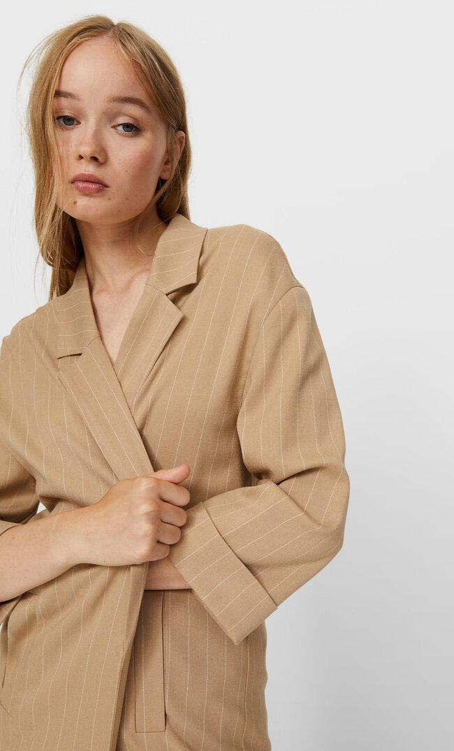 Stradivarius Flowing Blazer With Drop Sleeves Beige Xl