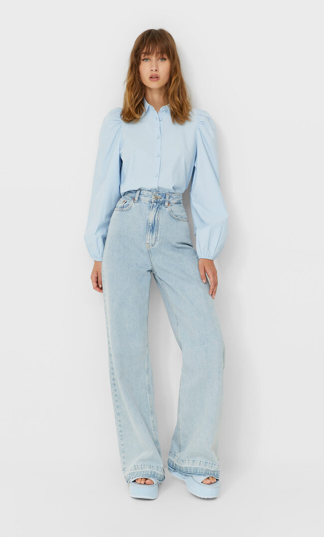 Stradivarius Popelinhemd Mit Langen Ärmeln Himmelblau Xl
