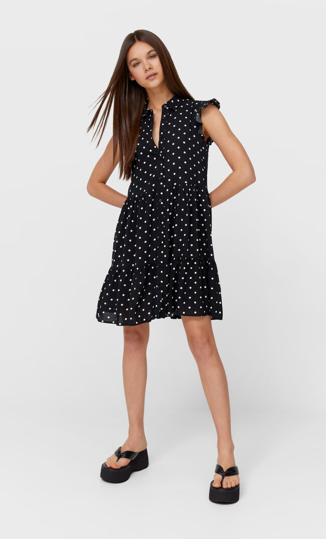 Stradivarius Sleeveless Shirt Dress Black M