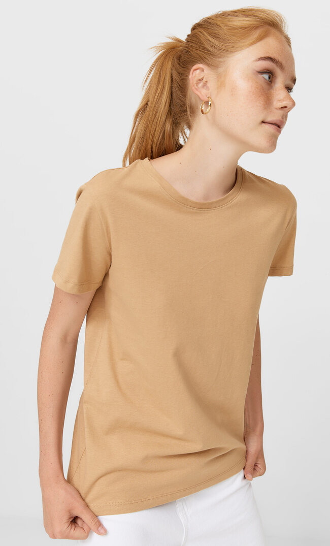 Stradivarius Basic Short Sleeve T-Shirt Stone Xs