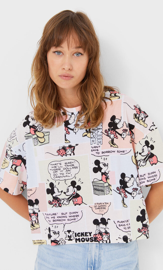 Stradivarius Disney Print T-Shirt Black M