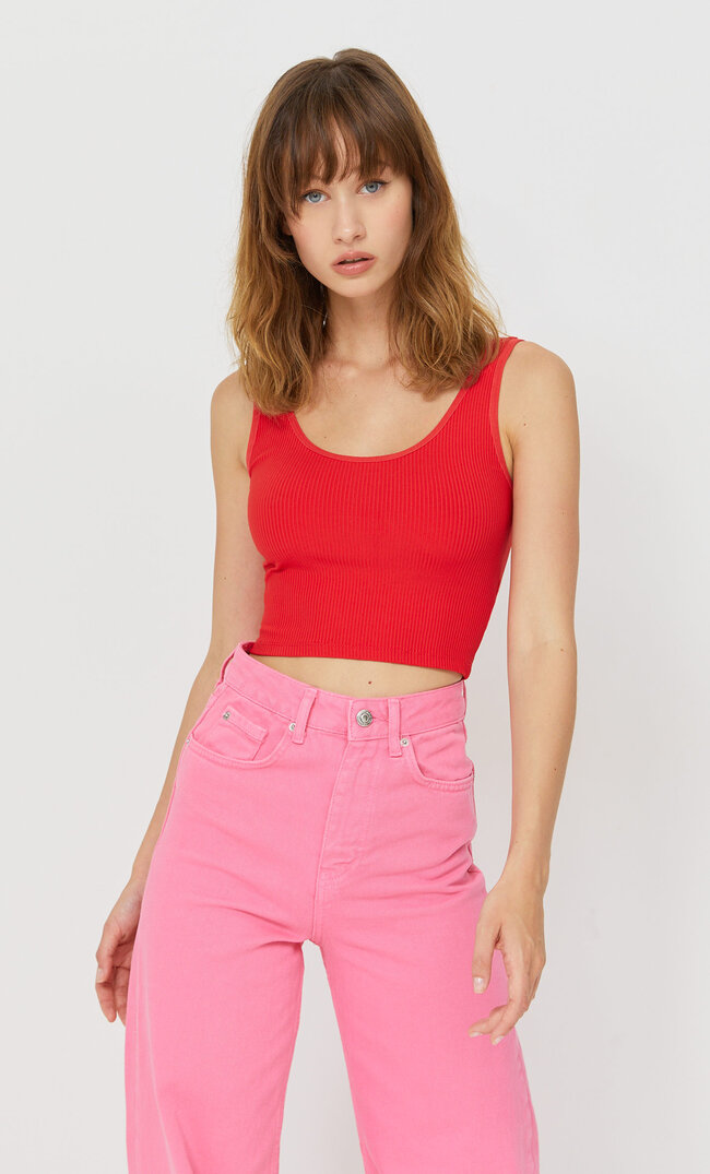 Stradivarius Strappy Crop Top Dark Red L