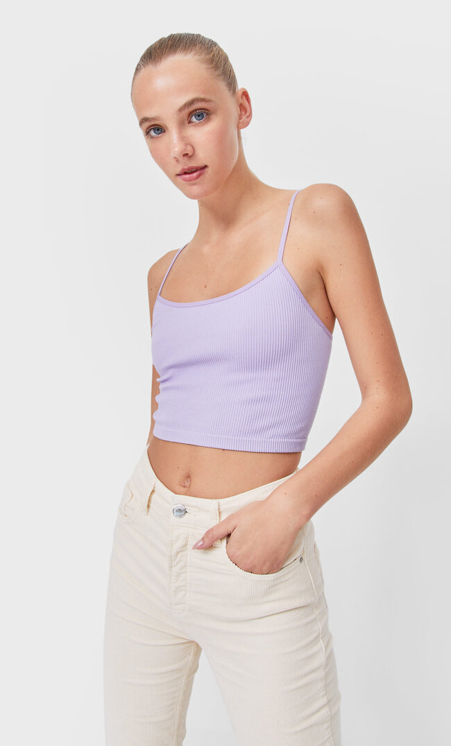 Stradivarius Укороченный Бесшовный Топ На Бретелях Сиреневый M