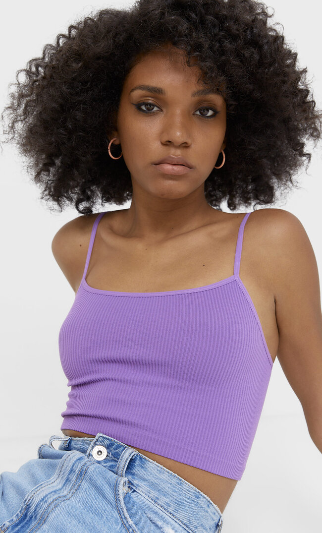 Stradivarius Nahtloses Cropped-Shirt Mit Trägern Purpurrot Xl