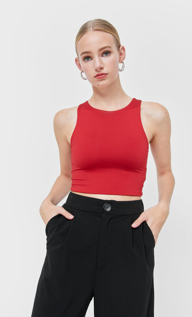 Stradivarius Krótki Top Z Poliamidu. Czerwony Xl