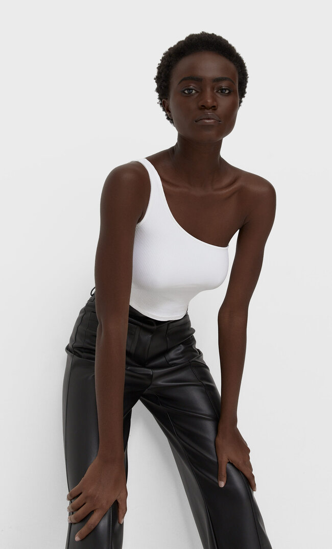 Stradivarius Asymetryczny Top Basic Biały Xl