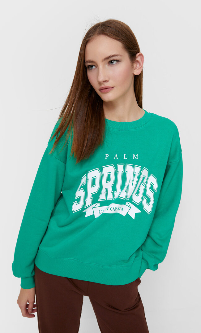 Stradivarius Placement Print Sweatshirt Green S