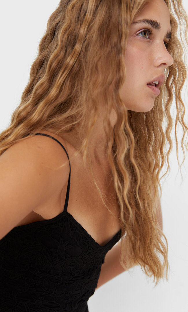 Stradivarius Guipure-Top Schwarz Xs
