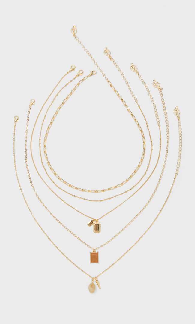 Stradivarius 5er-Set Halsketten Mit Schmucksteinen Gelb 103