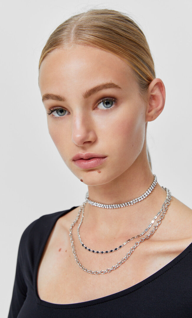 Stradivarius 4er-Set Halsketten Mit Strass Grau 103