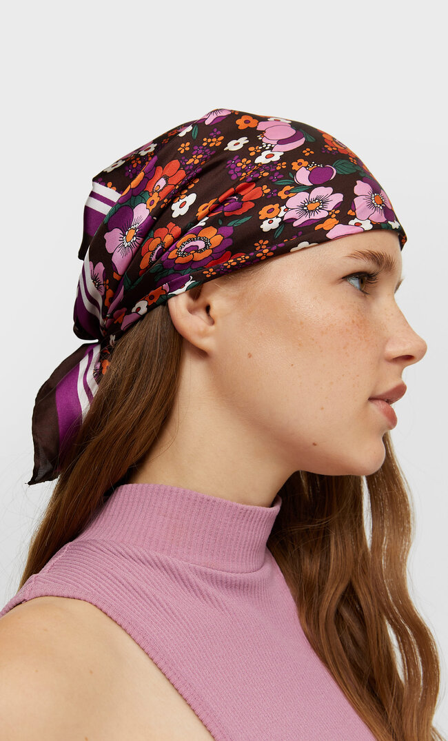 Stradivarius 2-Pack Of Retro Floral And Polka Dot Bandanas Brown 103