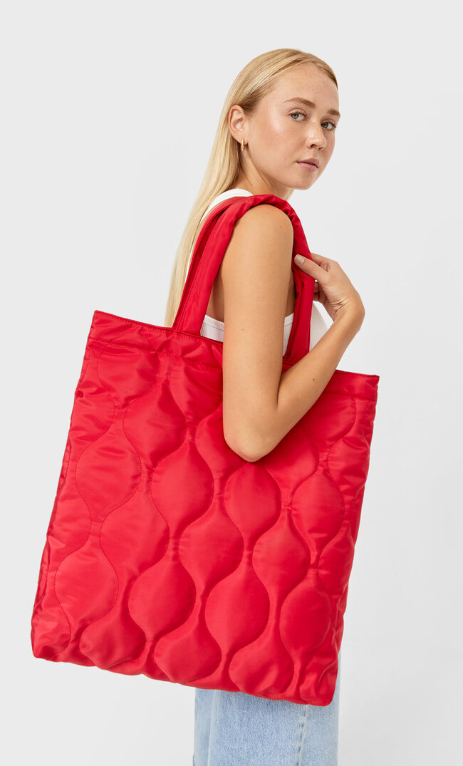 Stradivarius Quilted Tote Bag Red 103