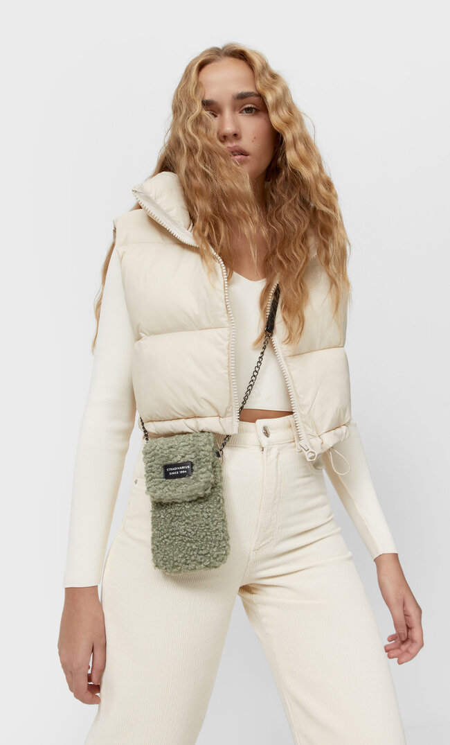 Stradivarius Teddy Smartphone Crossbody Bag Khaki 103