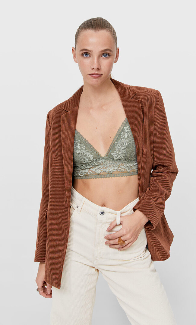 Stradivarius Bralette Mit Spitze Olivgrün L
