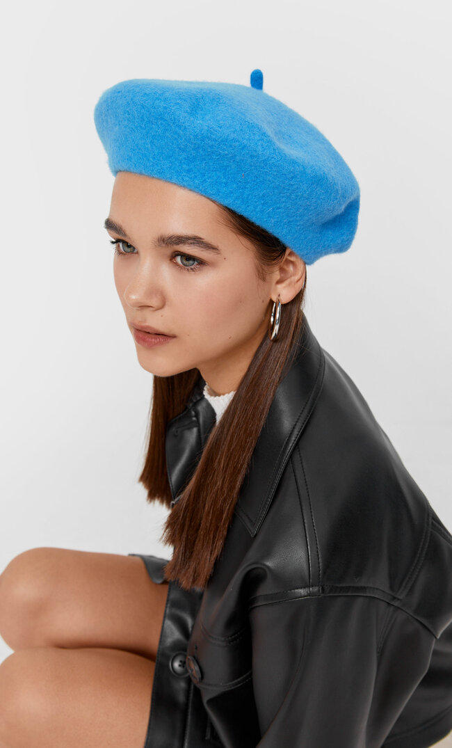 Stradivarius Beret Basic Turkusowy 103