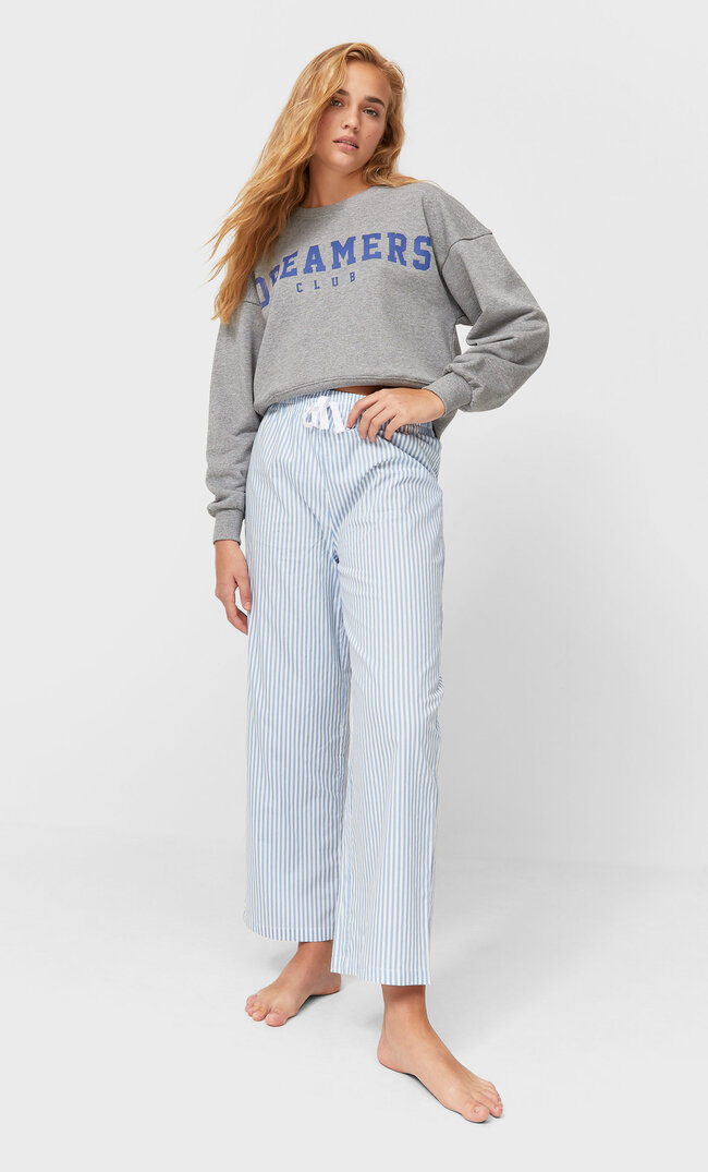 Stradivarius Popelin-Pyjamahose Mittelblau M