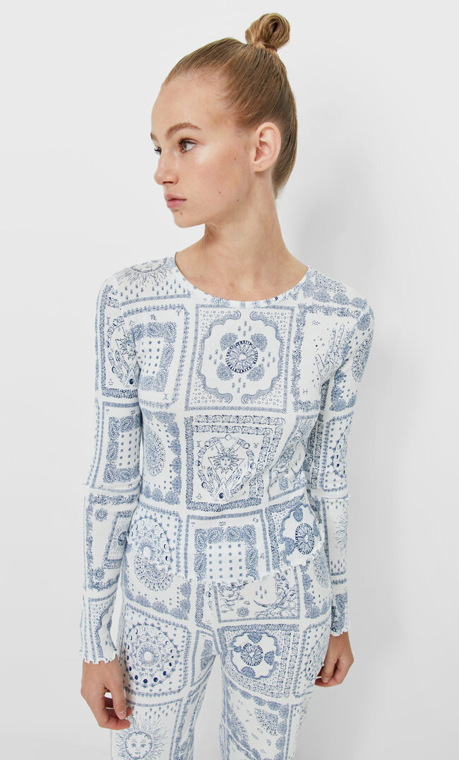 Stradivarius Langärmeliges Pyjamashirt Ecru M