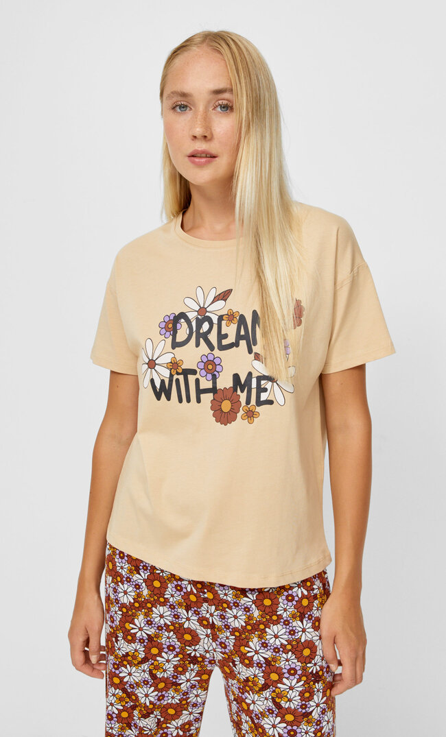 Stradivarius Pyjamashirt Dreamers Beige M
